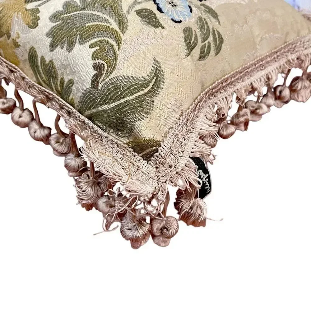 Vintage Newport Asian Silk Tassel Fringe Accent Pillow